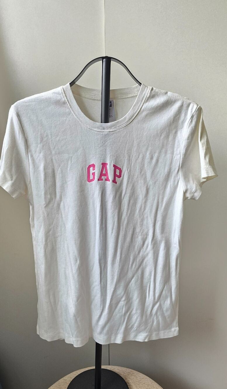 GAP Womens Large White Pink Logo Short Sleeve T-Shirt Crew Neck Casual Tee